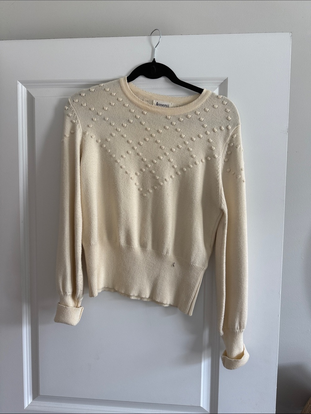 Looks like madewell! Cream Pom-Pom Crewneck Sweater